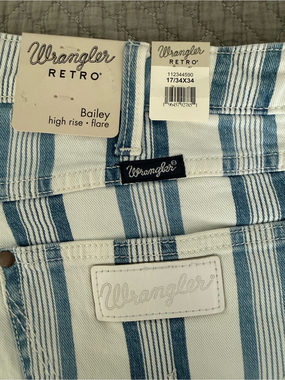 Wrangler Retro Bailey High-Rise Flare Jeans - Blue&White Stripe 17/34 length 34